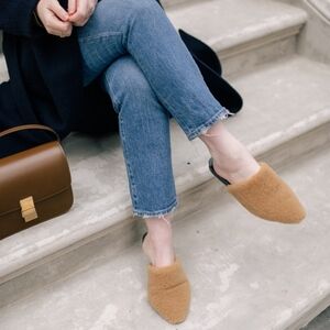 Jenni Kayne Tan Shearling Slip-On Mule Flats